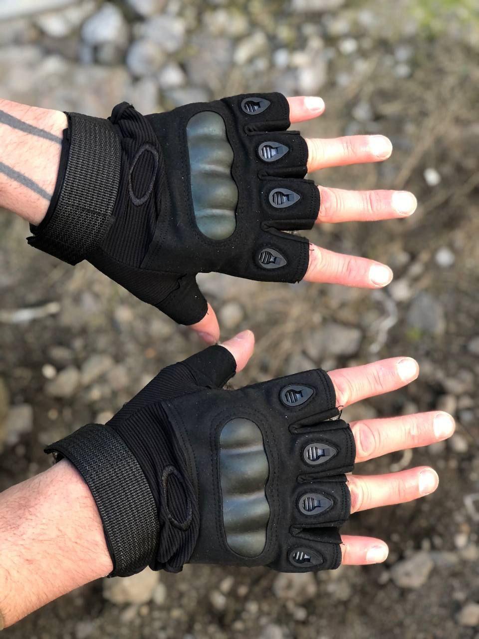 Тактичні рукавички безпалі \ чорні